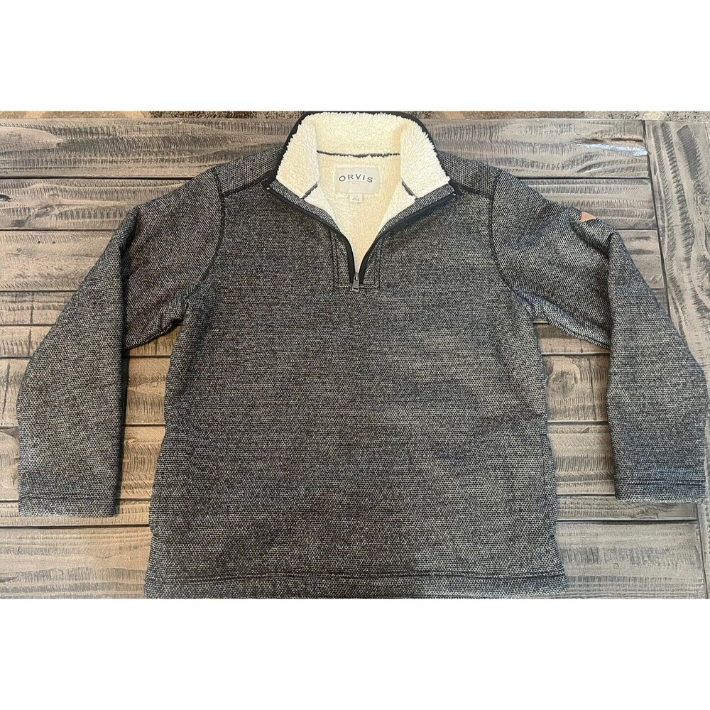 Orvis Fleece Sherpa Lined Sweater Sweatshirt Pullover Men’s L 1/4 Zip